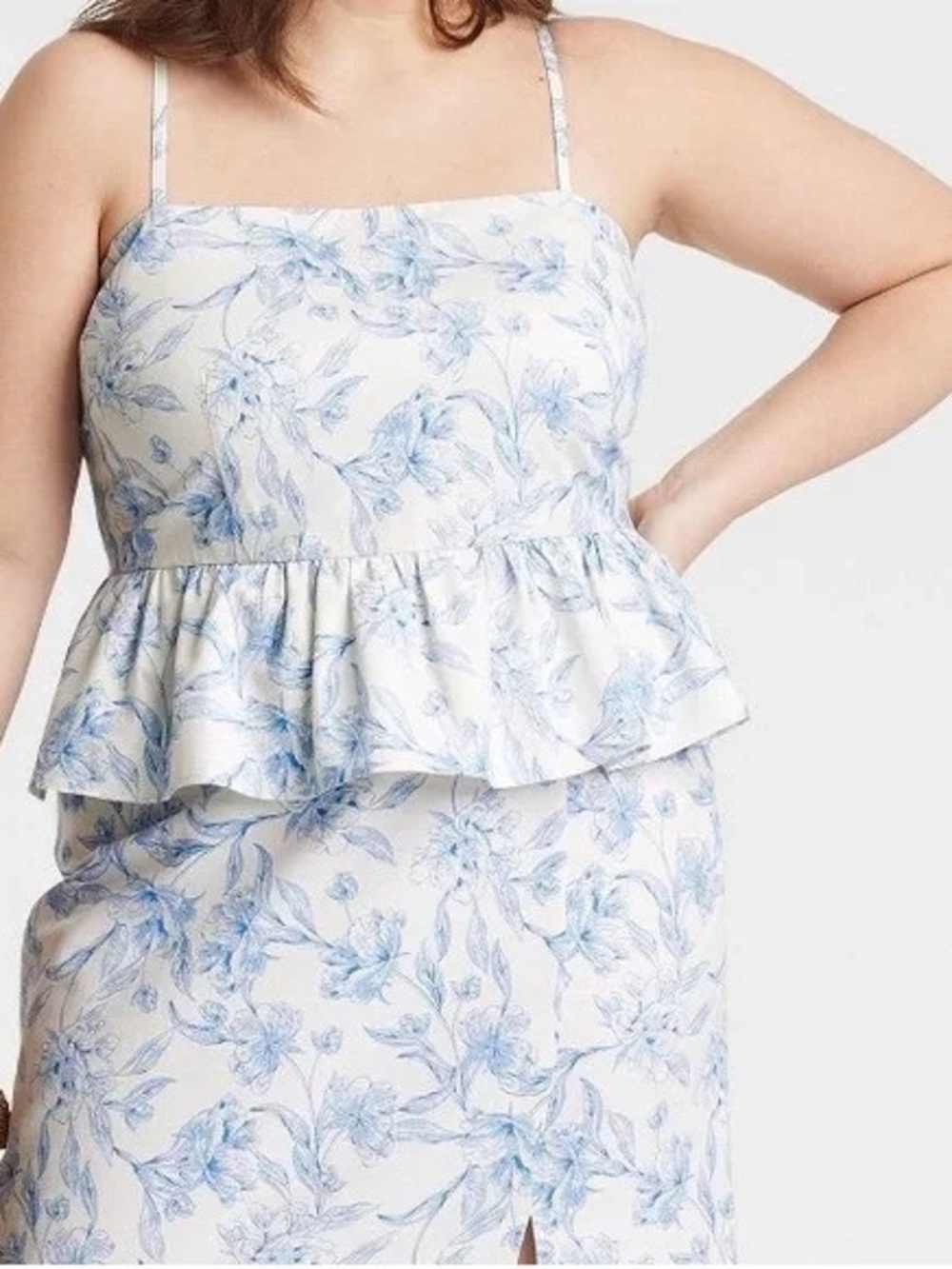NWT a new day cotton blend blue white floral peplum cami top L